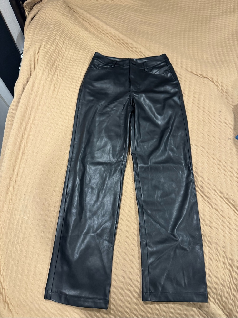 Black Faux Leather Wide-Leg Ankle Pants